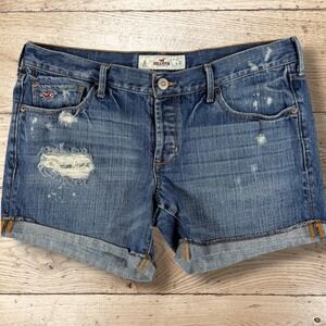 HOLLISTER‎ Womens Distressed Cuffed Denim Blue Jean Shorts Size 11/30